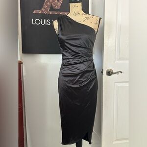 🆕Rebecca B Black Satin One Shoulder Dress
